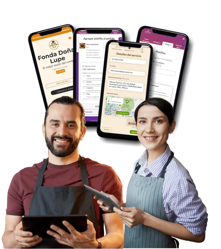 Propietarios administrando el menú digital de Qué Comer